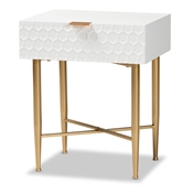 Baxton Studio Marcin Contemporary Glam and Luxe White Finished Wood and Gold Metal 1-Drawer Nightstand